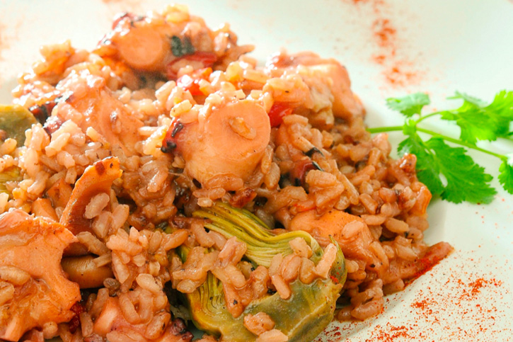 arroz con pulpo y alcachofas preparado con Thermomix