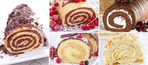 tronco de navidad de nata, de chocolate, con almendras, cacao